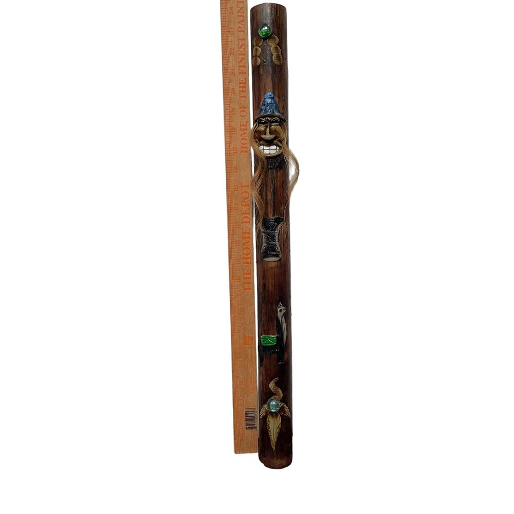 Hand Carved Wooden Peruvian Rain Maker Stick Shaker Tribal Llama Stones Decor